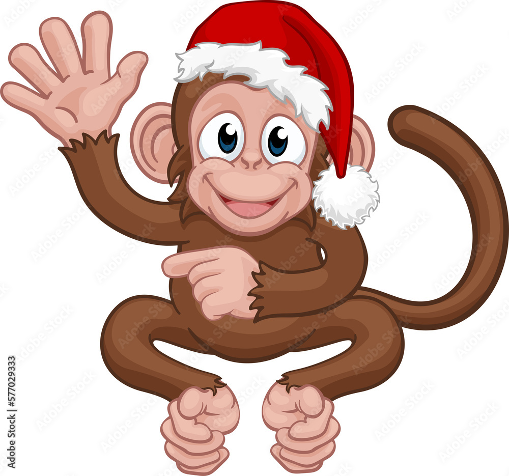 Christmas Monkey Cartoon Character in Santa Hat Christmas Monkey Cartoon Character in Santa Hat