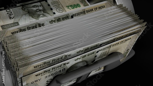 500 Indian rupees banknotes in cash machine. Indian cash counting video.