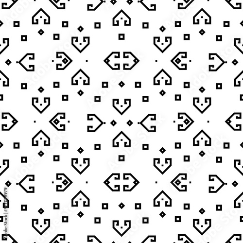 Tribal seamless pattern Aztec black and white background texture for fabric print. Geometric shapes designs.