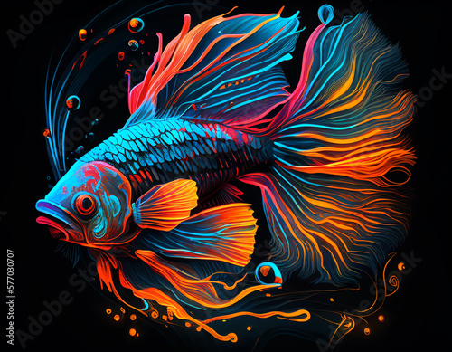 Beta Fish with primary colors in neon style