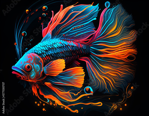 Beta Fish with primary colors in neon style