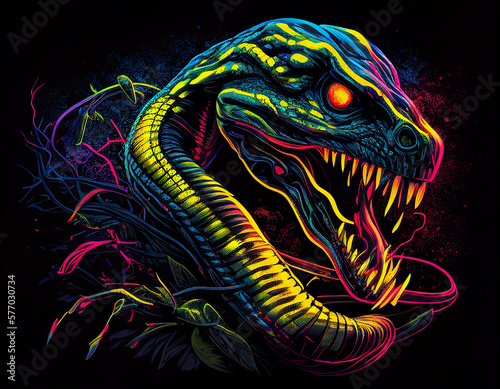 Cobra in vibrant primary colors with psychedelic style
