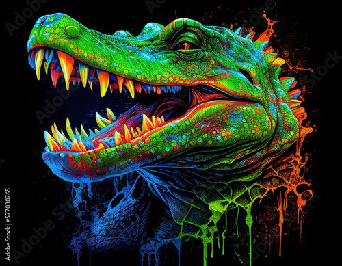 Crocodile in primary colors with neon style