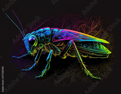 Cricket colorful in primary color with psychedelic style © Raphael