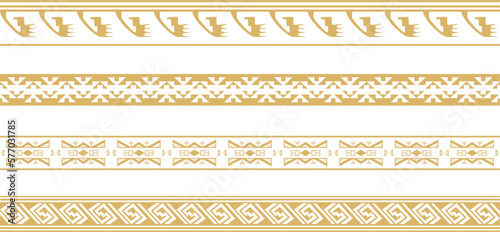 Vector set of golden Native American national borders. frames in the style of the Aztecs, Mayans, Incas.