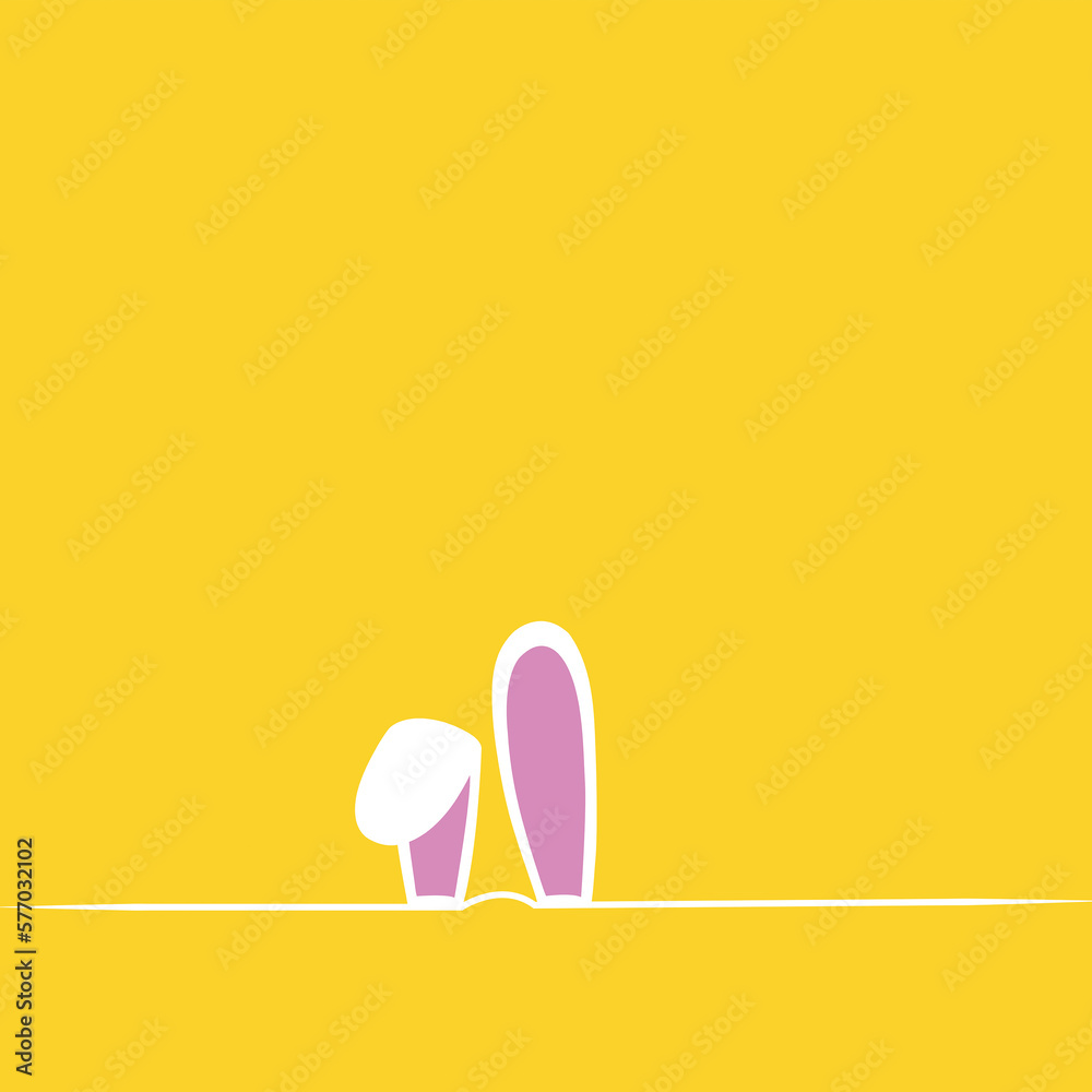 Icono de orejas de conejo asomando sobre un fondo amarillo brillante liso y aislado. Vista de frente y de cerca. Copy space