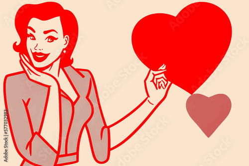 Ki generierte Frau die ein Herz festhält im Popart style