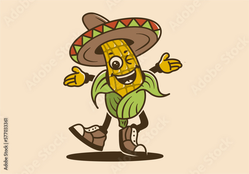 Mascot character of mexican food elotes with happy face