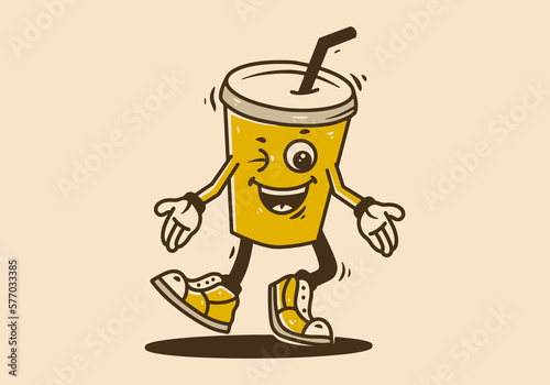 Mascot character of drinking glass with a straw with happy face