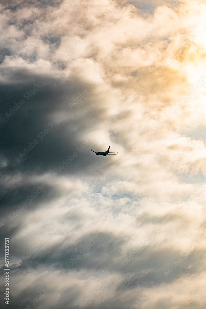 Airplane in the middle of the sky, Jeju island, South Korea