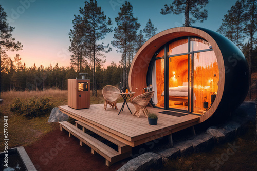 glamping in the beautiful place. luxury glamping. glamorous camping. Generative AI photo