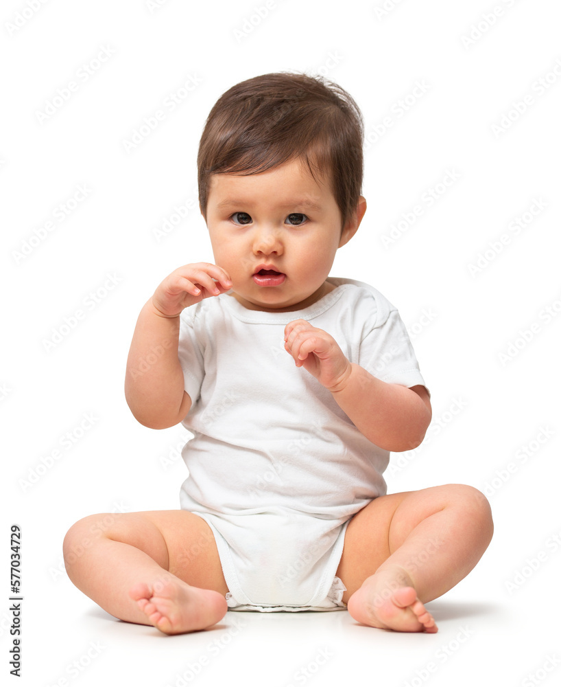 Cute baby in white onesie on transparent background Stock Photo Adobe Stock