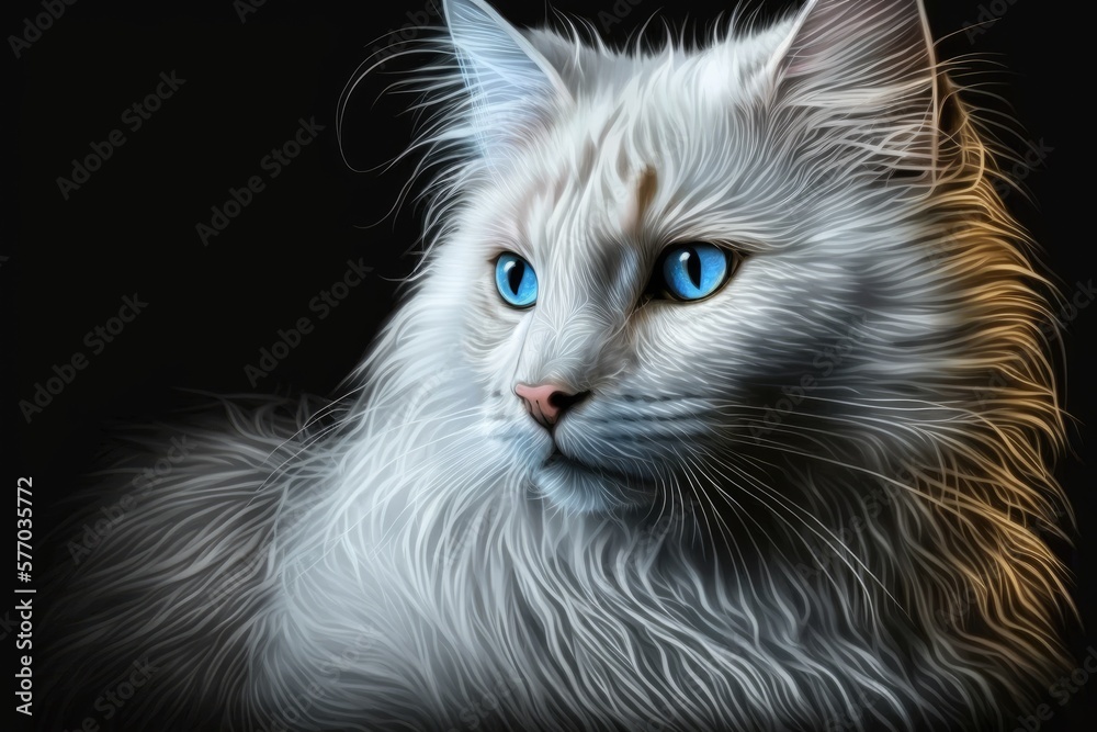 Gorgeous blue eyed white cat with long, white hair. Generative AI Gorgeous blue eyed white cat with long, white hair. Generative AI