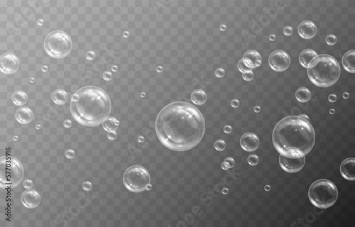 Soap bubbles on an isolated transparent background. Soap bubbles png. Soap, detergent, shampoo. Vector illustration.
