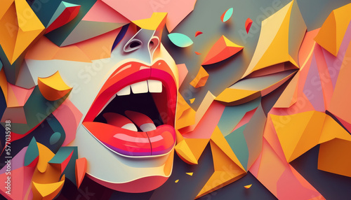 abstract image with geometric figures with female lips
