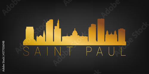 St Paul, MN, USA Gold Skyline City Silhouette Vector. Golden Design Luxury Style Icon Symbols. Travel and Tourism Famous Buildings.
