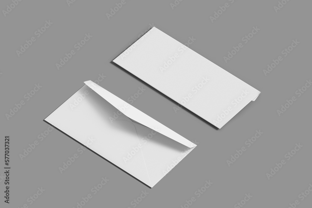 DL Envelop front and back side Mock up isolated on a grey background.3d rendering DL Envelop front and back side Mock up isolated on a grey background.3d rendering