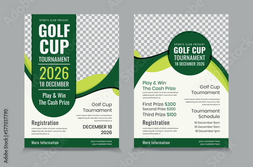 Golf tournament flyer template, vector illustration eps 10 Gold tournament double side or page flyer template photo