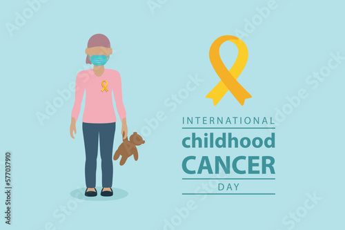 international childhood cancer day sick litte girl with teddy bear