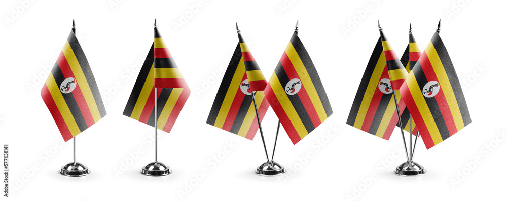 Obraz premium Small national flags of the Uganda on a white background