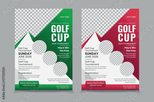 Golf tournament flyer template, vector illustration eps 10 Gold tournament double side or page flyer template