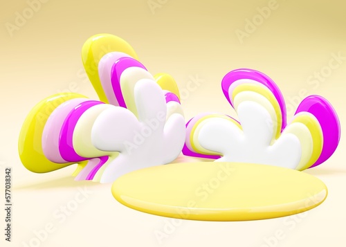 Easter 3d render spring yellow flowers with stage for commercial product showcase.