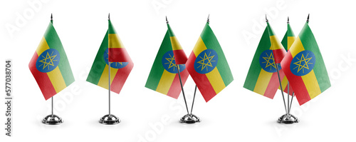 Small national flags of the Ethiopia on a white background