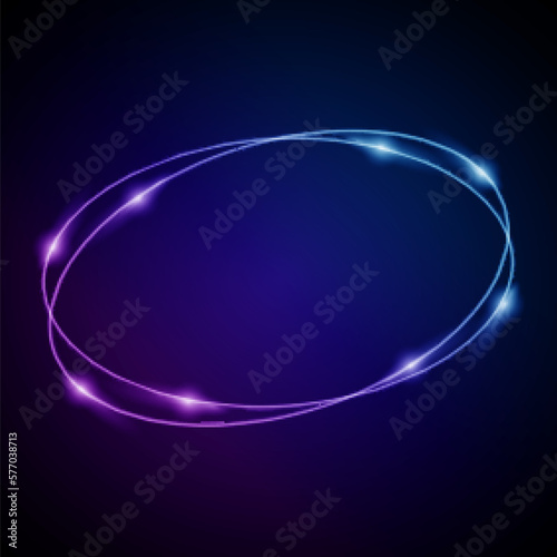 Neon Frame with Glow, and Sparkles. Electronic Luminous Ovals Frame in Blue Colors, for Entertainment Message or Promotion Theme on Dark Backdrop