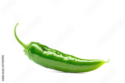 Fresh Green Chili Peppers - Isolated on White Background Generative AI