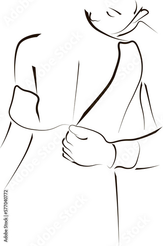 man kisses the neck of a beautiful woman. Abstract Linear Silhouette on White. Modern Line Drawing for Glamour Logo Minimal Style