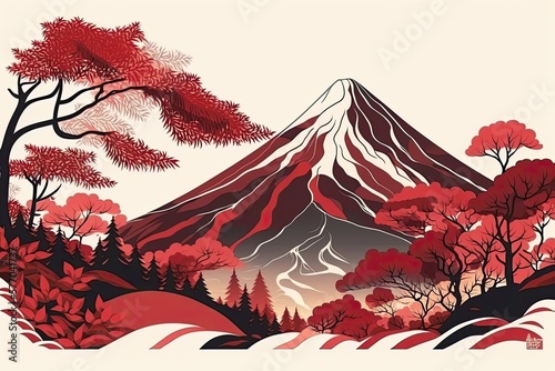 Japanese mountain. Mt. Fujiyama. Landscape. Pages to Color. Generative AI