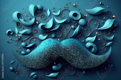 Blue abstract illustration with a mustache. International Men's Day, Father's Day. Generative AI.