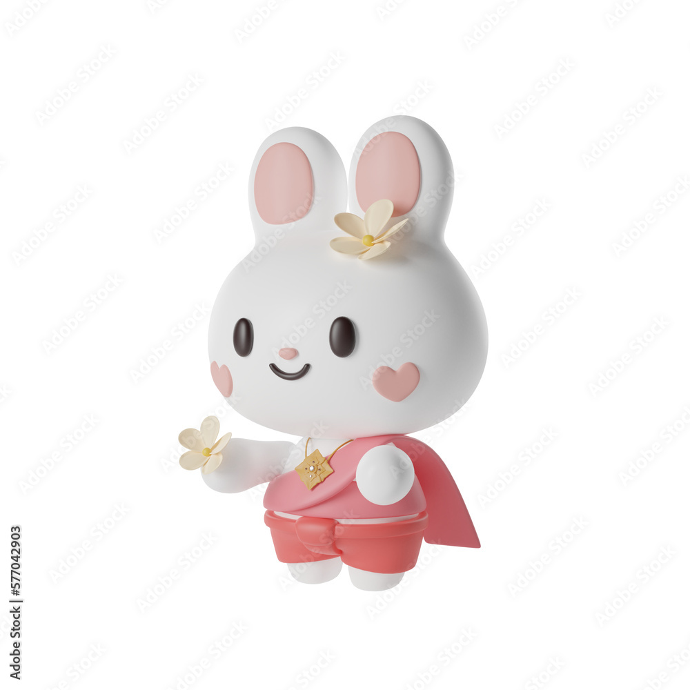 Obraz premium Rabbit in traditional thai dress 3D Illustration-2