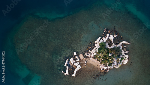 The village of Kalekoy, Kekova view from drone in the Antalya Province of Turkey
