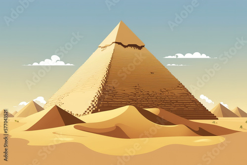 Egyptian pyramid with a clear sky, amidst a desert of sand. Generative AI