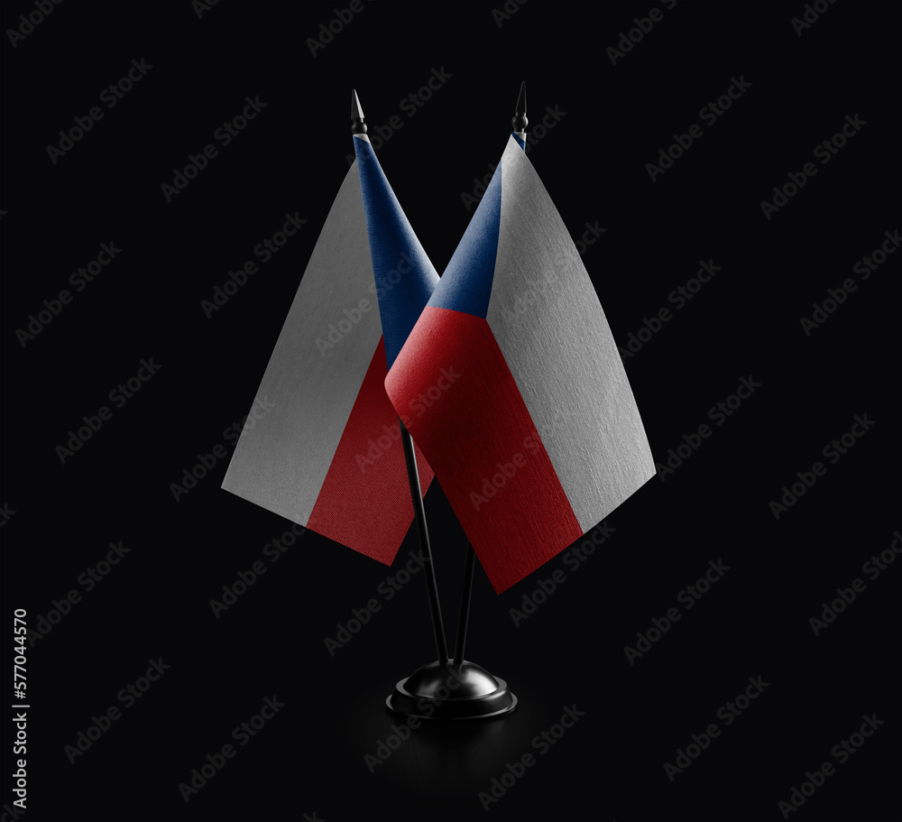 Small national flags of the Czechia on a black background