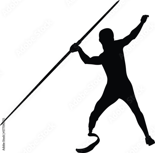 javelin throw athlete disabled amputee on prosthesis black silhouette