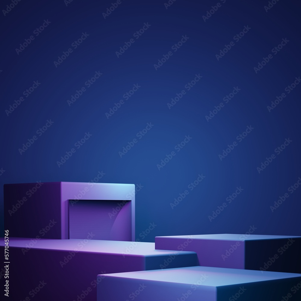 3d rendering of purple and blue abstract geometric background. Scene for advertising, technology, showcase, banner, game, sport, cosmetic, business, metaverse. Sci-Fi Illustration. Product display 3d rendering of purple and blue abstract geometric background. Scene for advertising, technology, showcase, banner, game, sport, cosmetic, business, metaverse. Sci-Fi Illustration. Product display