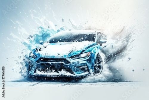 Fényképezés Blizzard and snowfall bury a car in a neighborhood