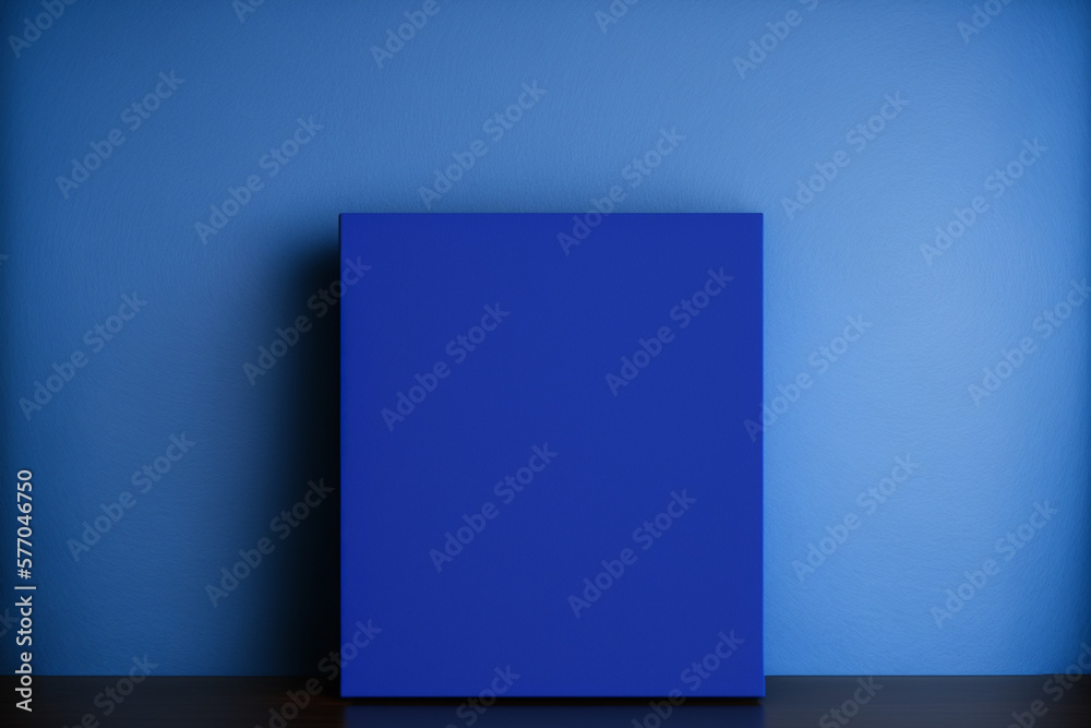 blue canvas over a blue wall background, copy space, generative AI blue canvas over a blue wall background, copy space, generative AI