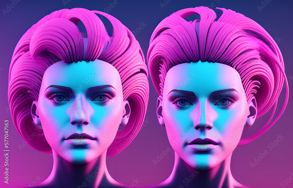 Abstract synthwave style illustration of a female head Abstract synthwave style illustration of a female head