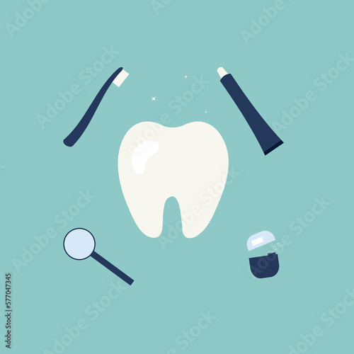 Dental vector illustration. Set in flat style.
Topic: dentistry, orthodontics, oral hygiene, restoration of teeth.