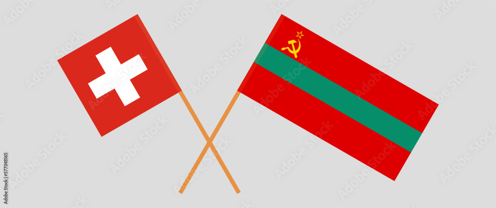 Crossed flags of Switzerland and Transnistria. Official colors. Correct proportion