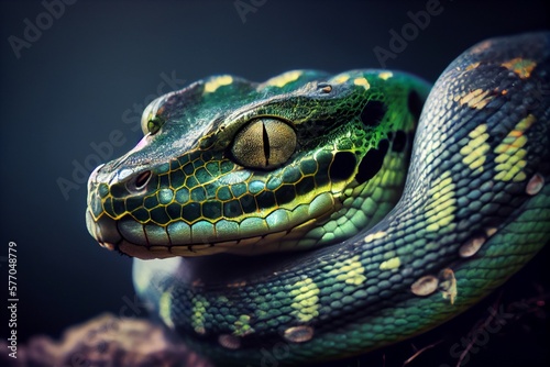 Close up of green python, green snake. Generative AI, Generative, AI
