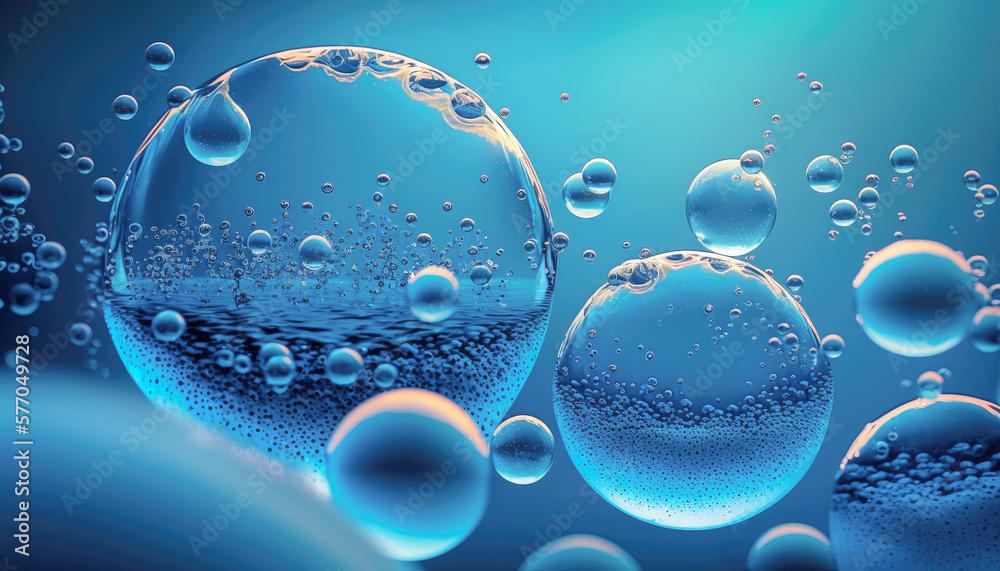 Air bubbles in the water with blue background. Generative AI.