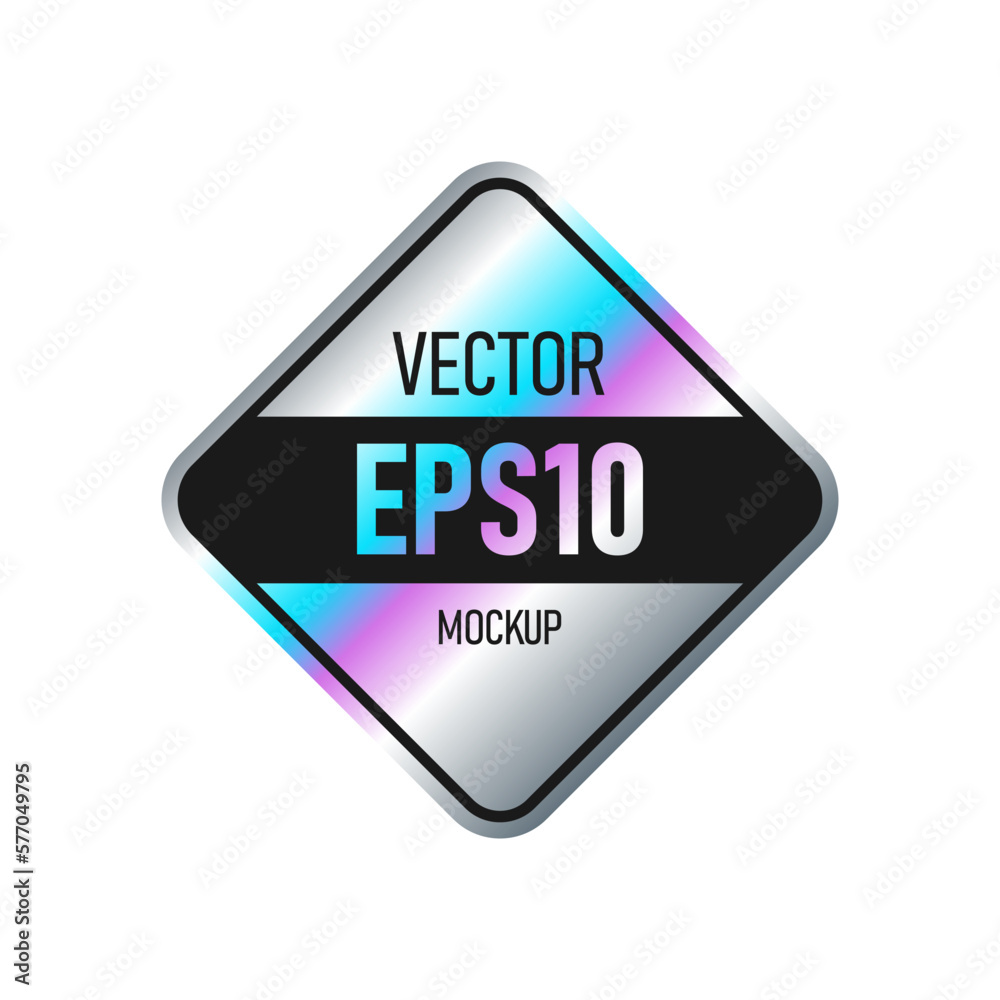 Holographic sticker in the shape of a rhombus with text isolated on a white background. Template for paper tags, emblems, labels. Holographic sticker in the shape of a rhombus with text isolated on a white background. Template for paper tags, emblems, labels.