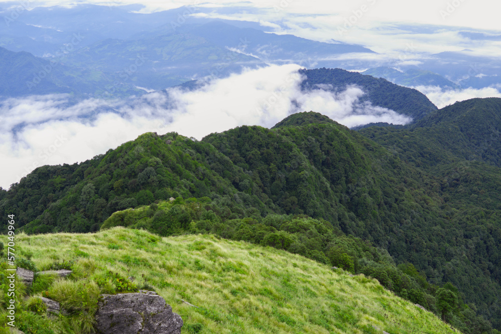view from peak mountain in himalaya