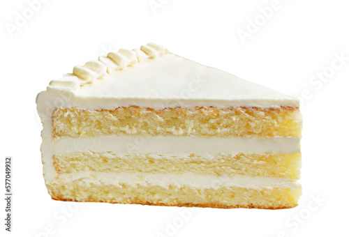 фотографія Slice of layered sponge cake with whipped cream. PNG transparency