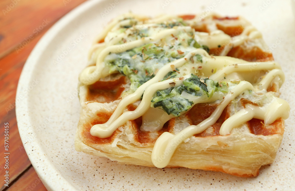 Plate of Mouthwatering Savory Croffle with Spinach and Cheese