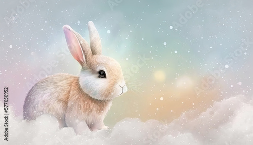 Poster and banner template features beatiful background with Bunny and Easter eggs in a nest, making it the perfect choice for your Easter Day greetings and presents. Generative AI. © Moon Story